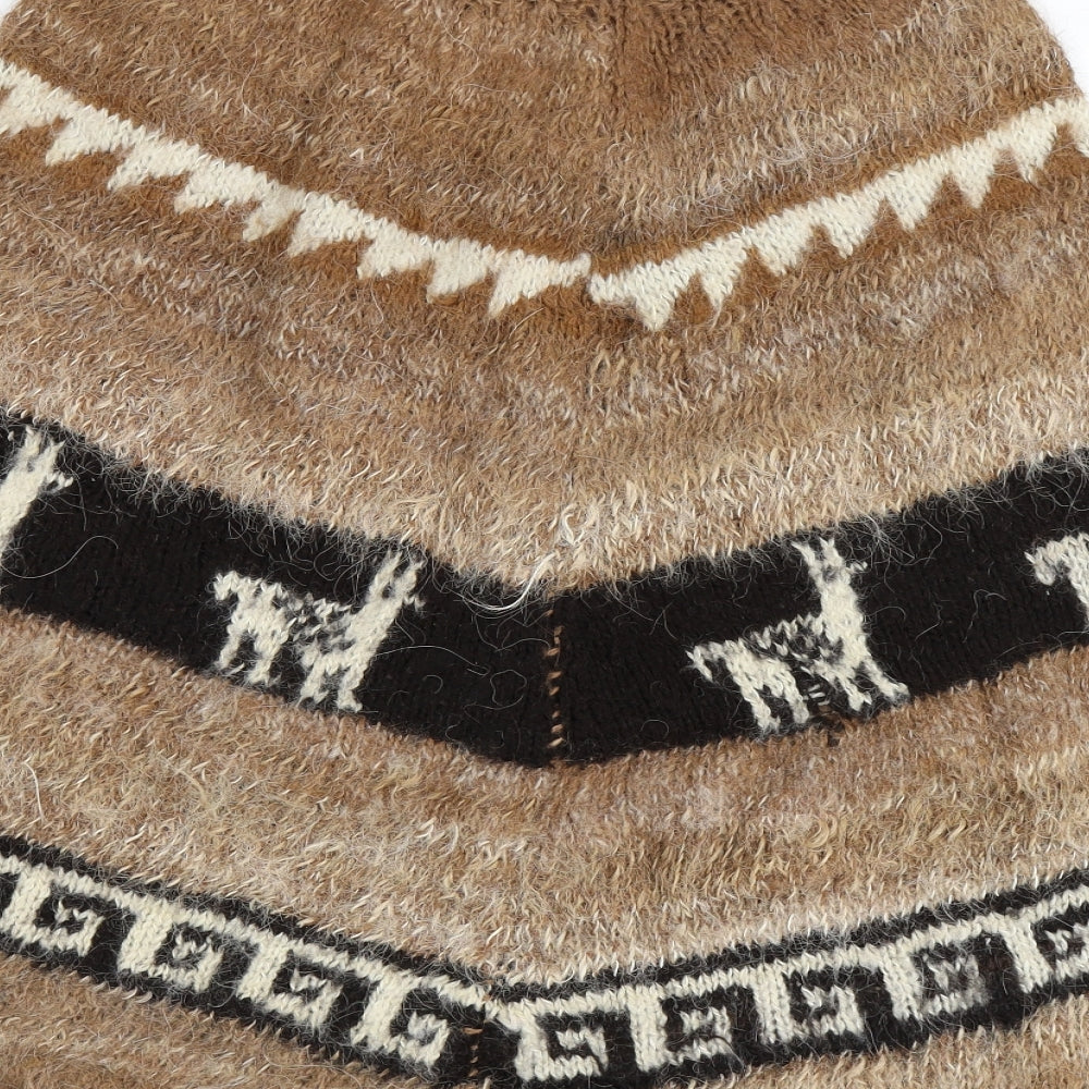 Preworn Womens Brown Geometric Knit Cape Jumper Size M  - Poncho