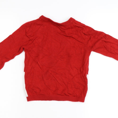 M&Co Girls Red  Knit Pullover Jumper Size 2-3 Years  - Winter Penguin