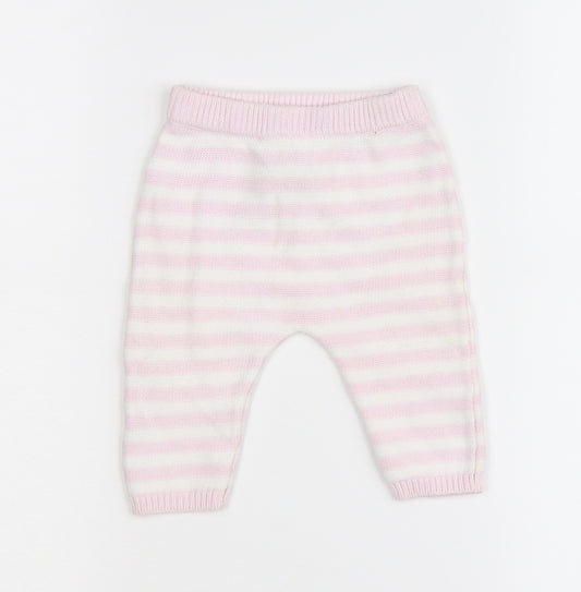 Front view of Matalan girls’ pink striped knit jogger leggings, size 0-3, months