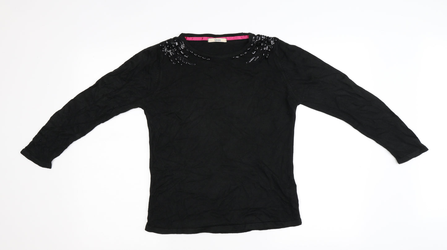 M&S Womens Black  Knit Pullover Jumper Size 8  - Embellished
