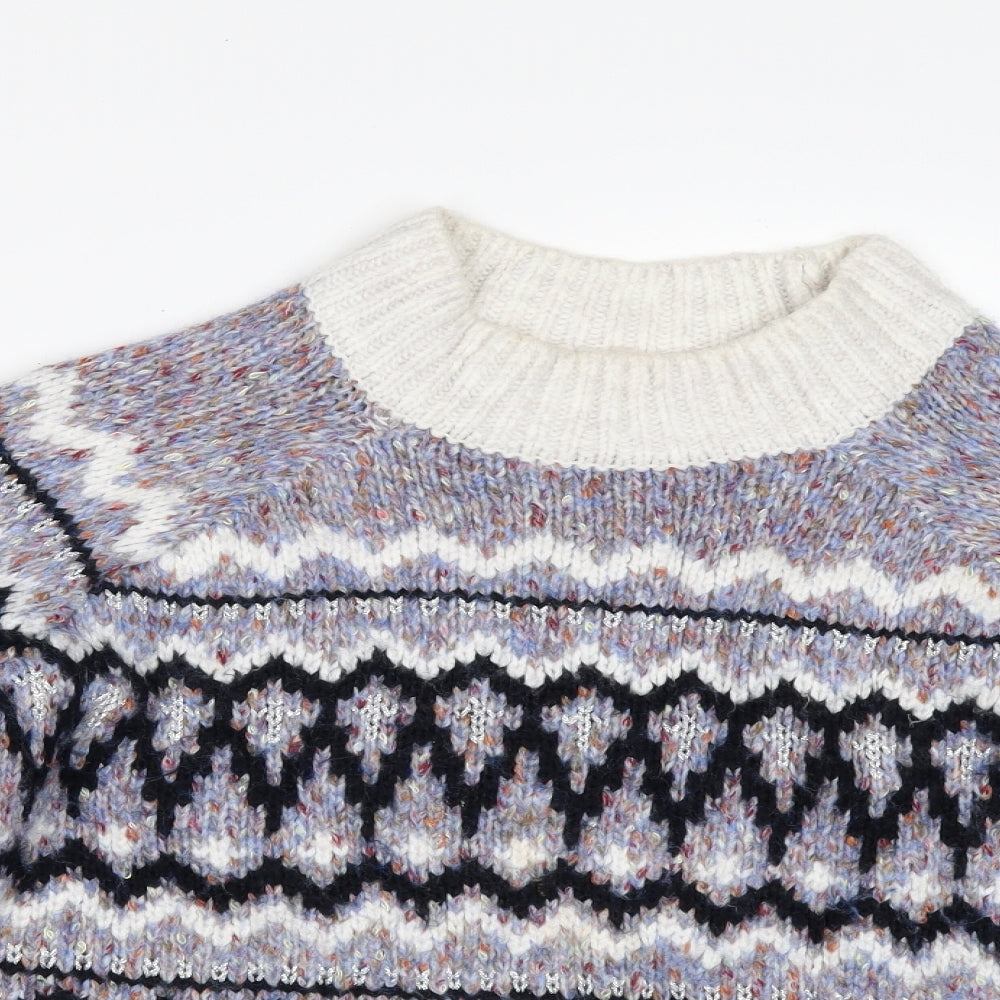 TU Womens White Geometric  Pullover Jumper Size 14