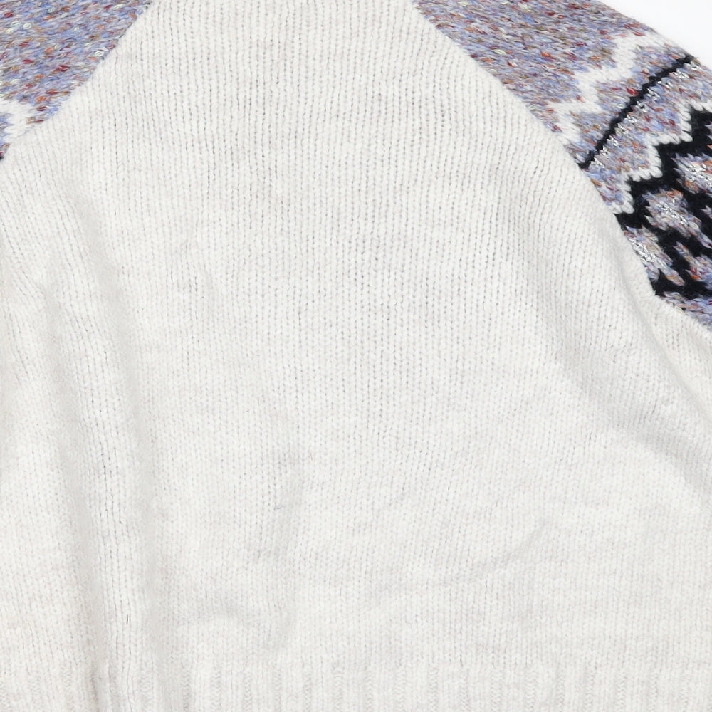 TU Womens White Geometric  Pullover Jumper Size 14