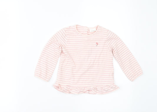 Front view of Next girls’ beige striped pyjama set, size 6-9, months - pyjama set