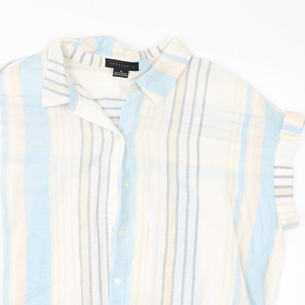 Sanctuary Womens White Striped  Tunic Button-Up Size M