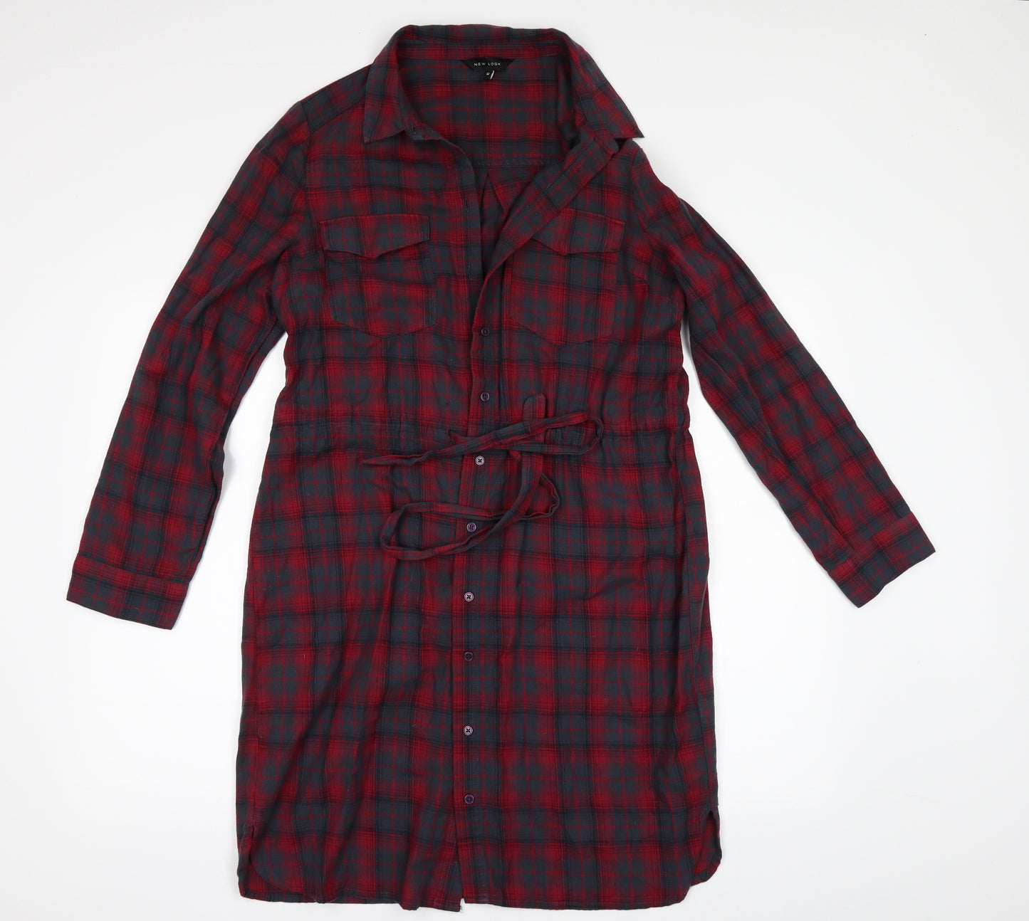 New Look Womens Red Check  Shirt Dress  Size 12