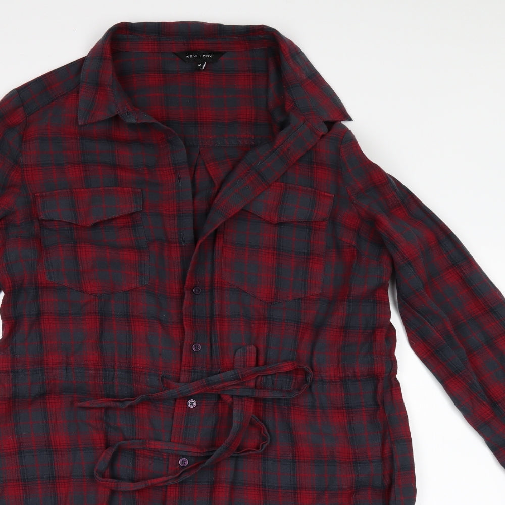 New Look Womens Red Check  Shirt Dress  Size 12