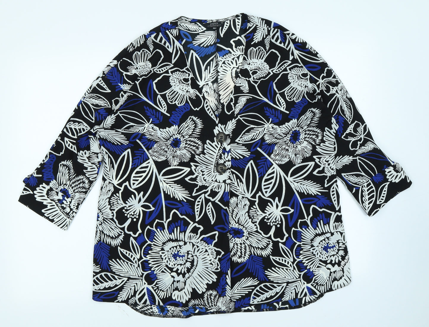 Papaya Womens Black Floral  Basic Blouse Size 14