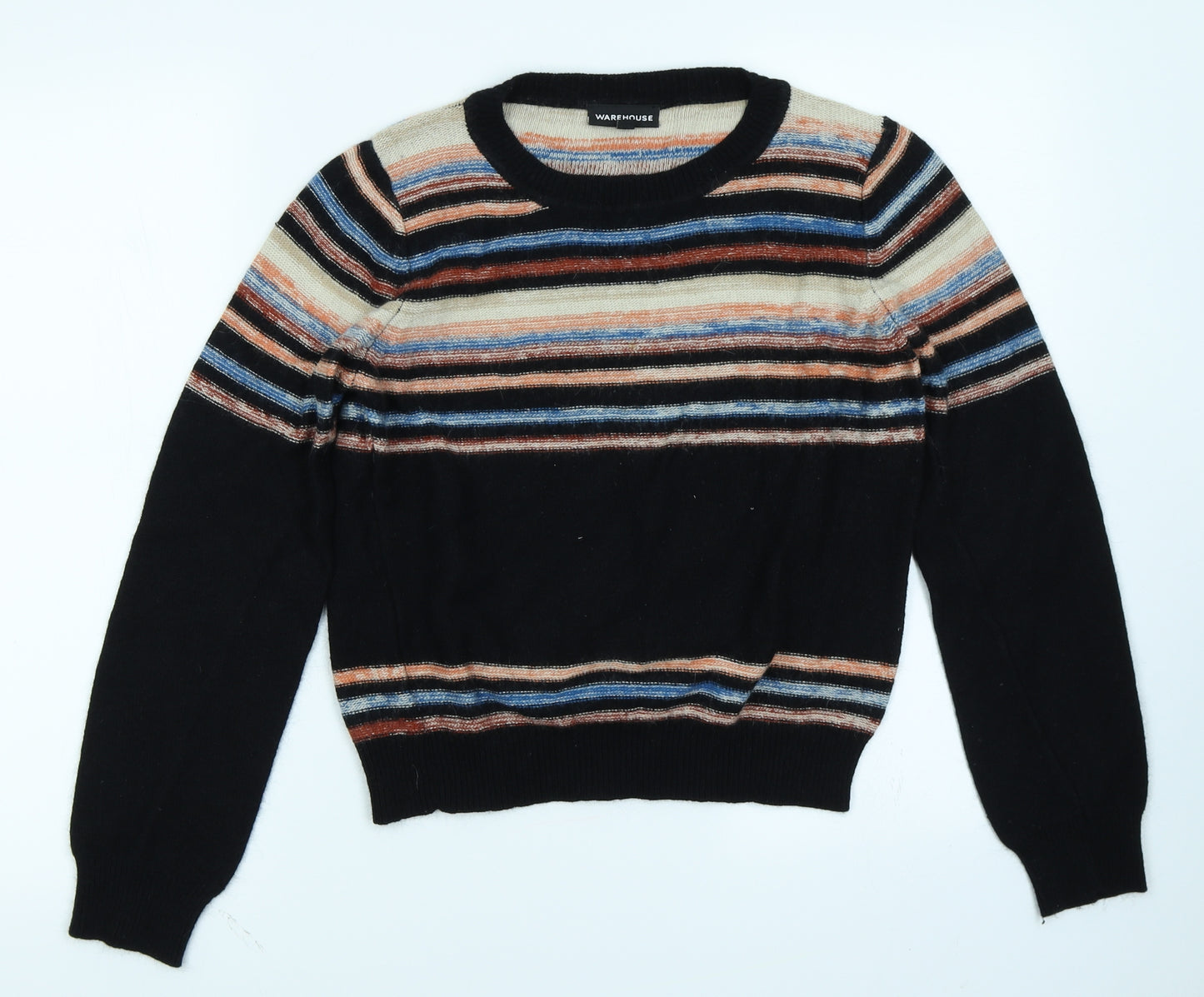 Warehouse Womens Black Striped Knit Pullover Jumper Size 14