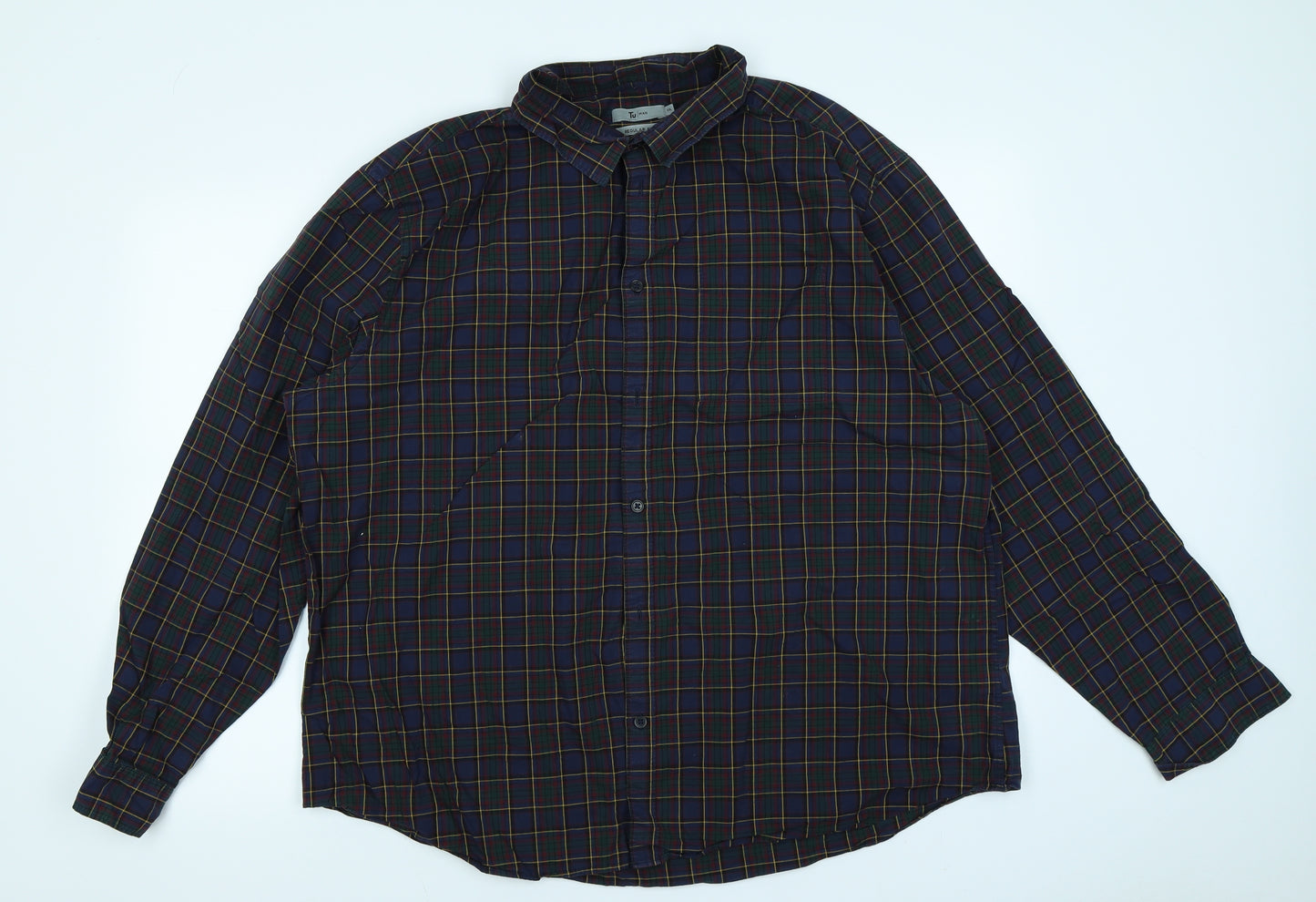 TU Mens Blue Plaid   Button-Up Size 2XL