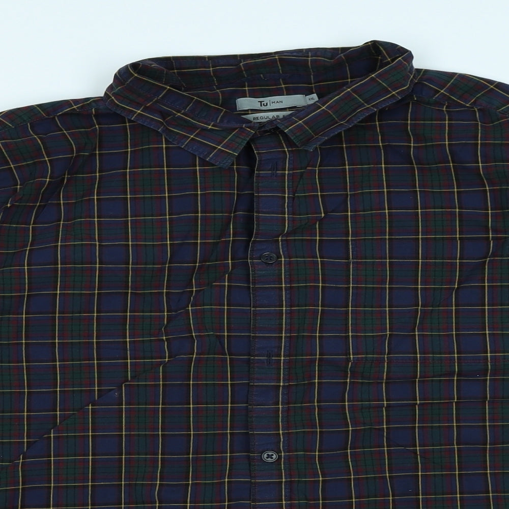 TU Mens Blue Plaid   Button-Up Size 2XL
