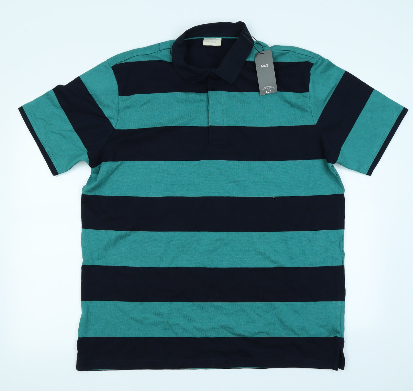 M&S  Mens Blue Striped   Polo Size XL