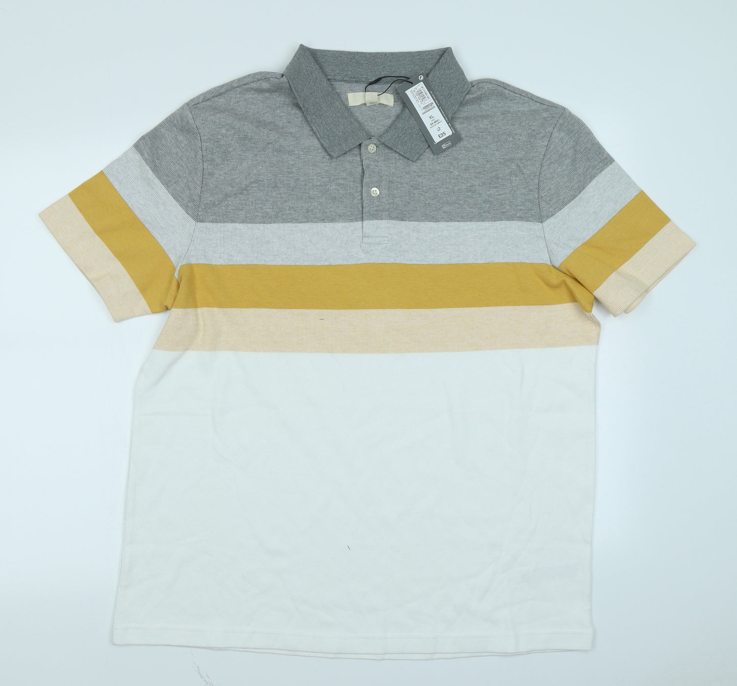 M&S Mens Grey Striped   Polo Size XL