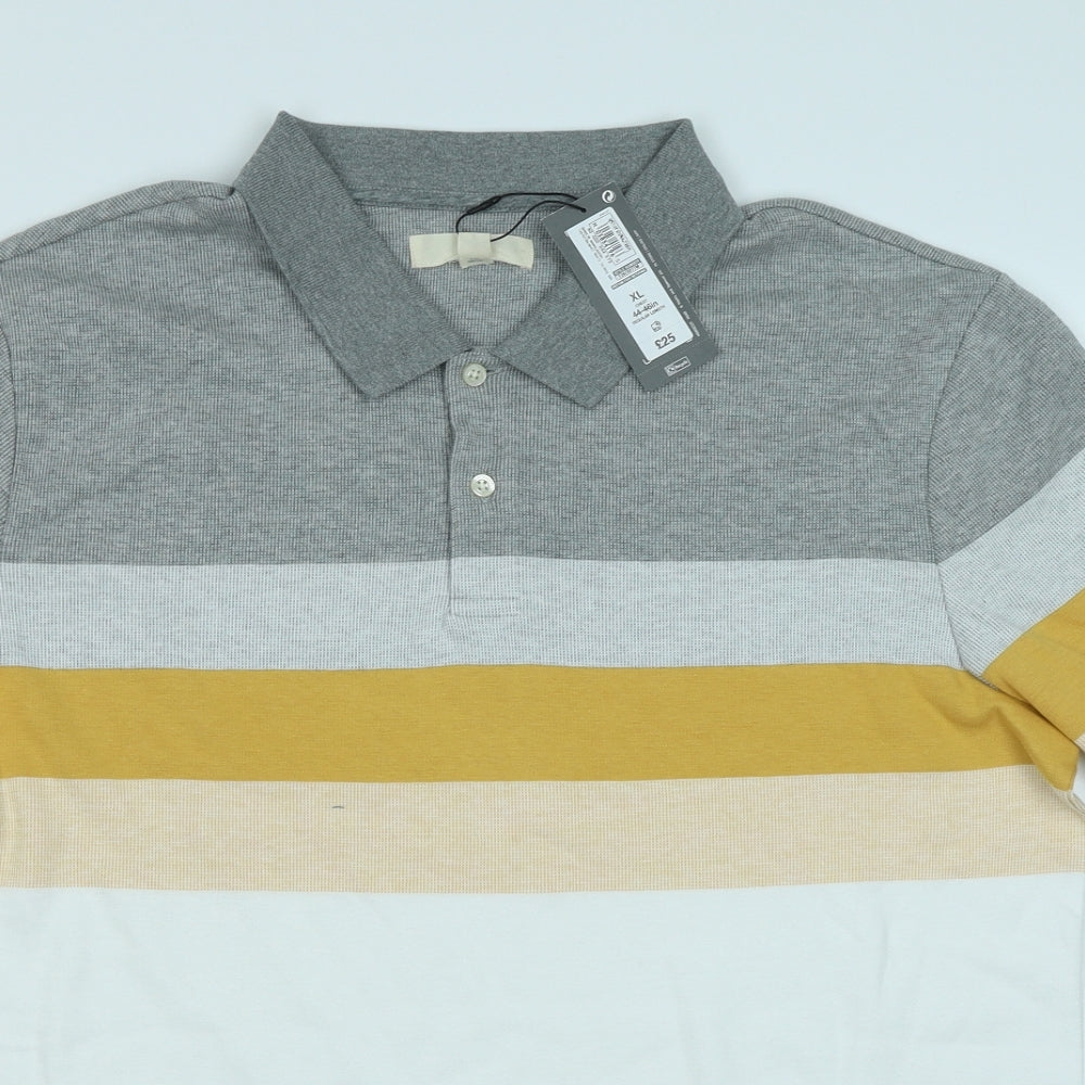 M&S Mens Grey Striped   Polo Size XL