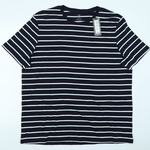 M&S Mens Blue Striped   T-Shirt Size 2XL