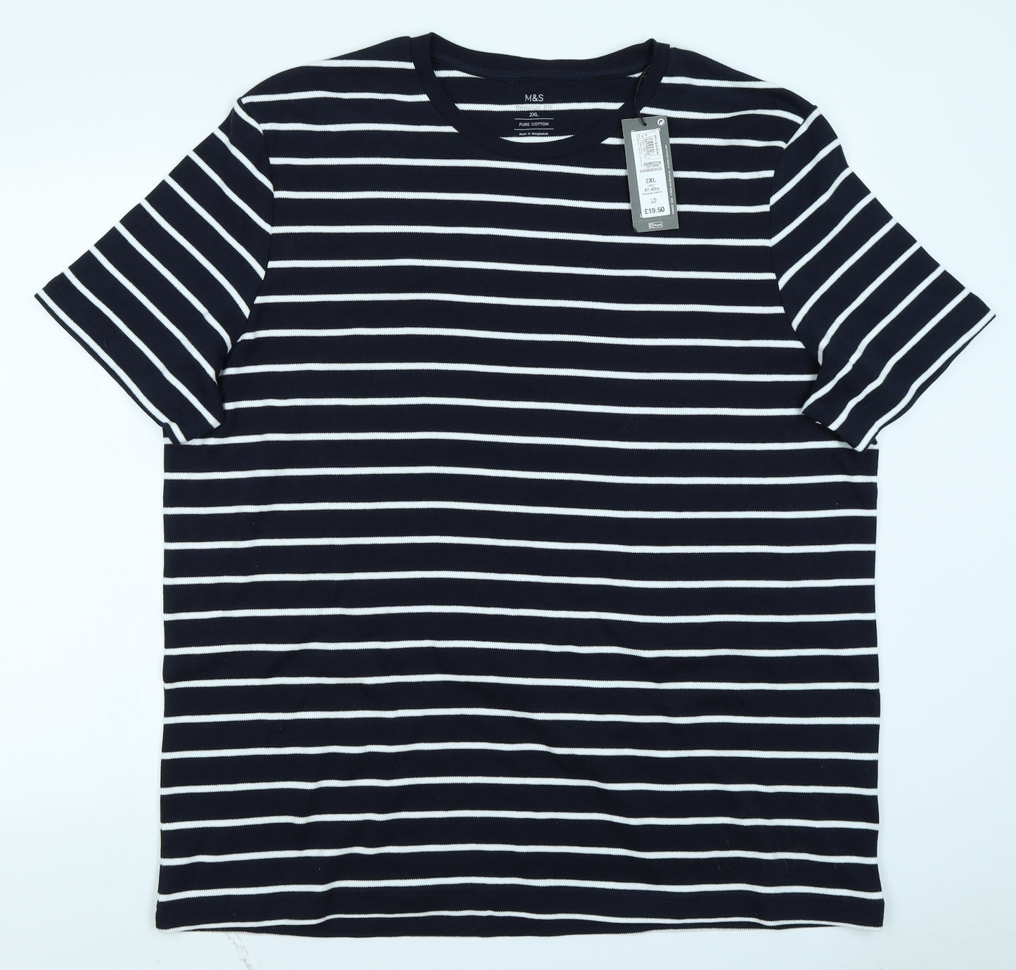 M&S Mens Blue Striped   T-Shirt Size 2XL