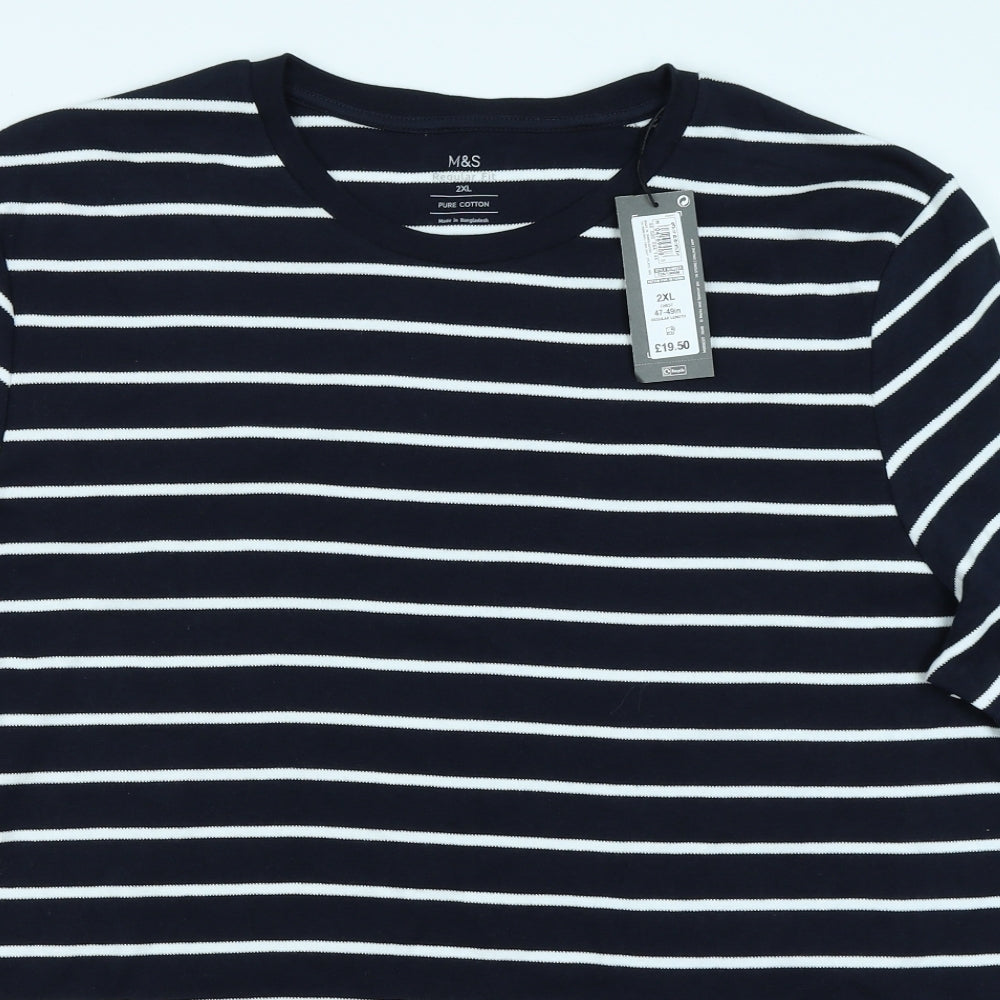 M&S Mens Blue Striped   T-Shirt Size 2XL