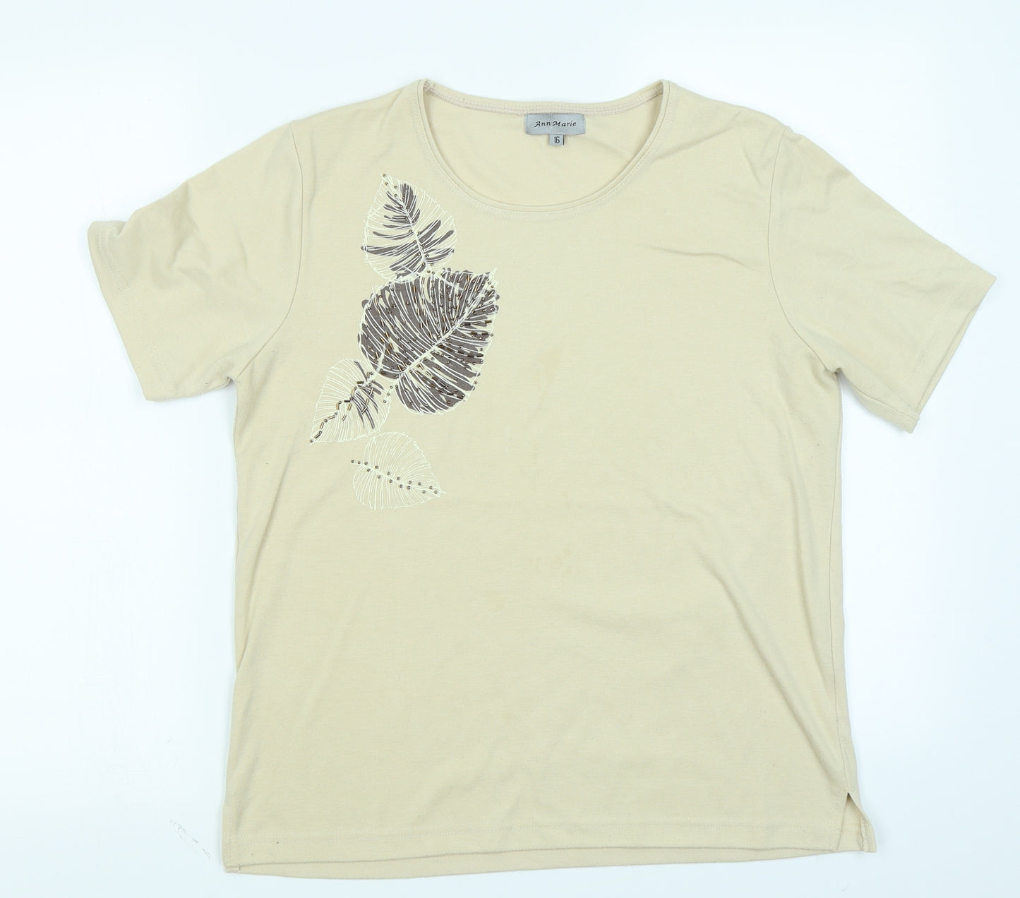 Ann Marie Womens Beige   Basic T-Shirt Size 16