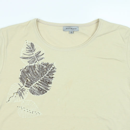 Ann Marie Womens Beige   Basic T-Shirt Size 16