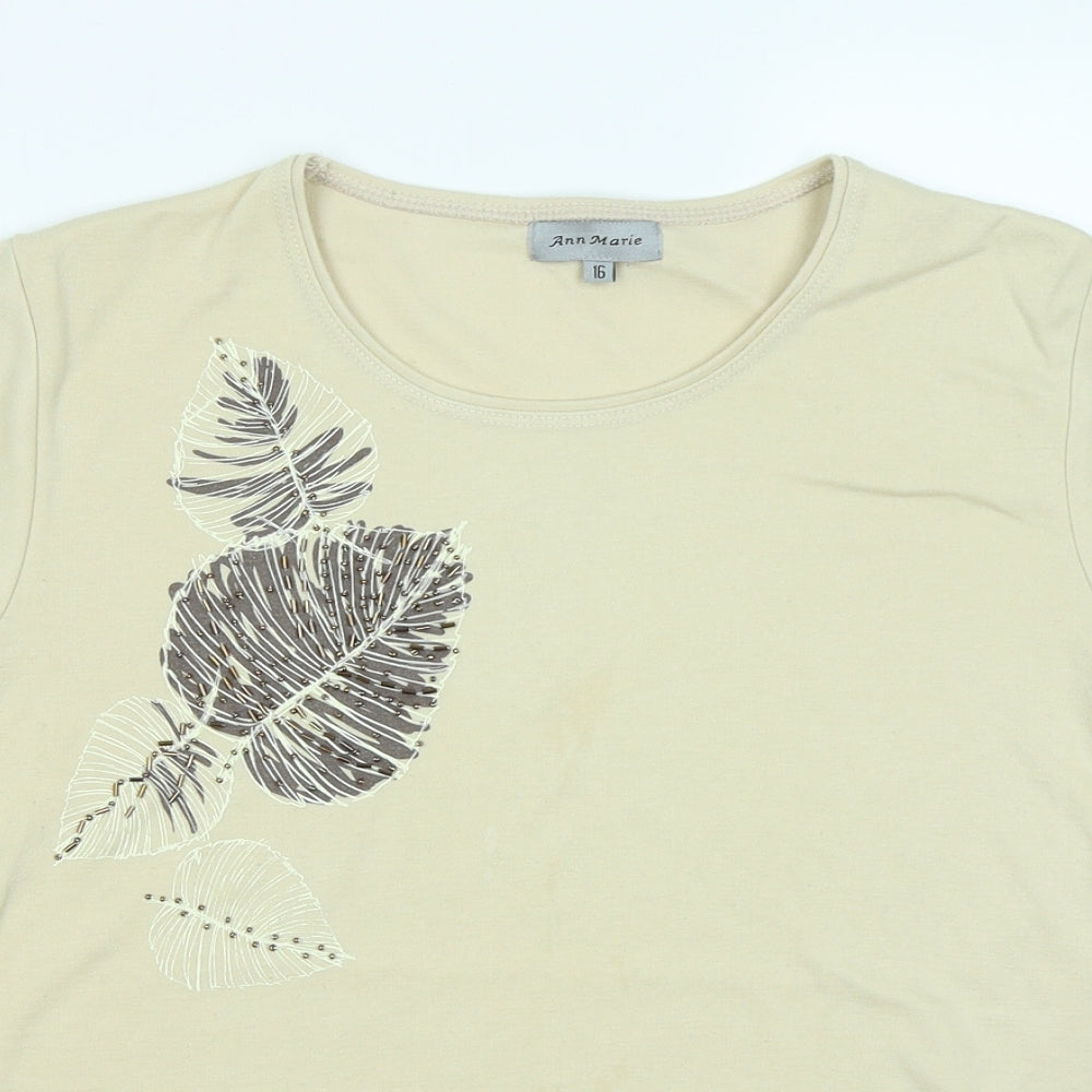 Ann Marie Womens Beige   Basic T-Shirt Size 16