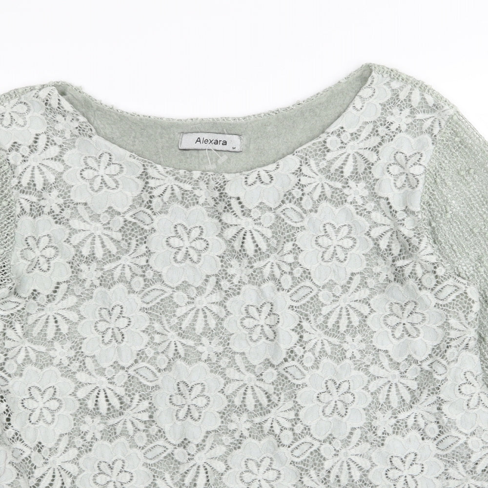 alexara Womens Green Floral  Basic T-Shirt Size M