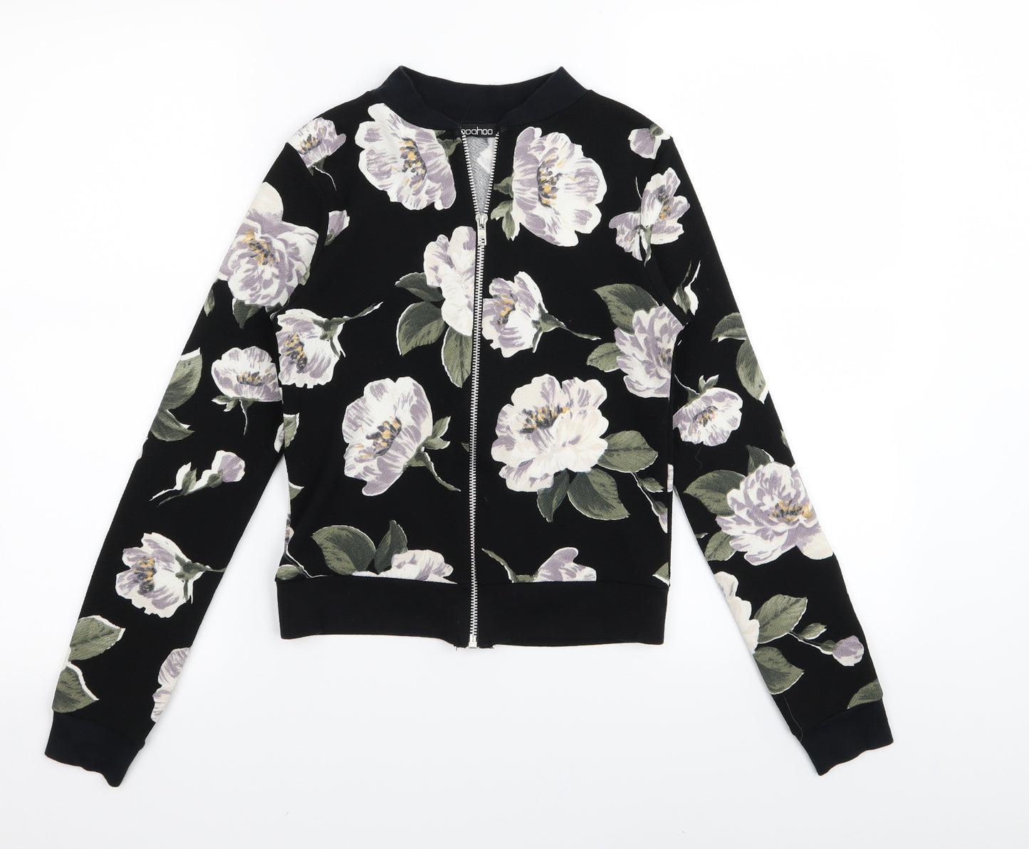 Boohoo Womens Black Floral  Full Zip Jumper Size 8