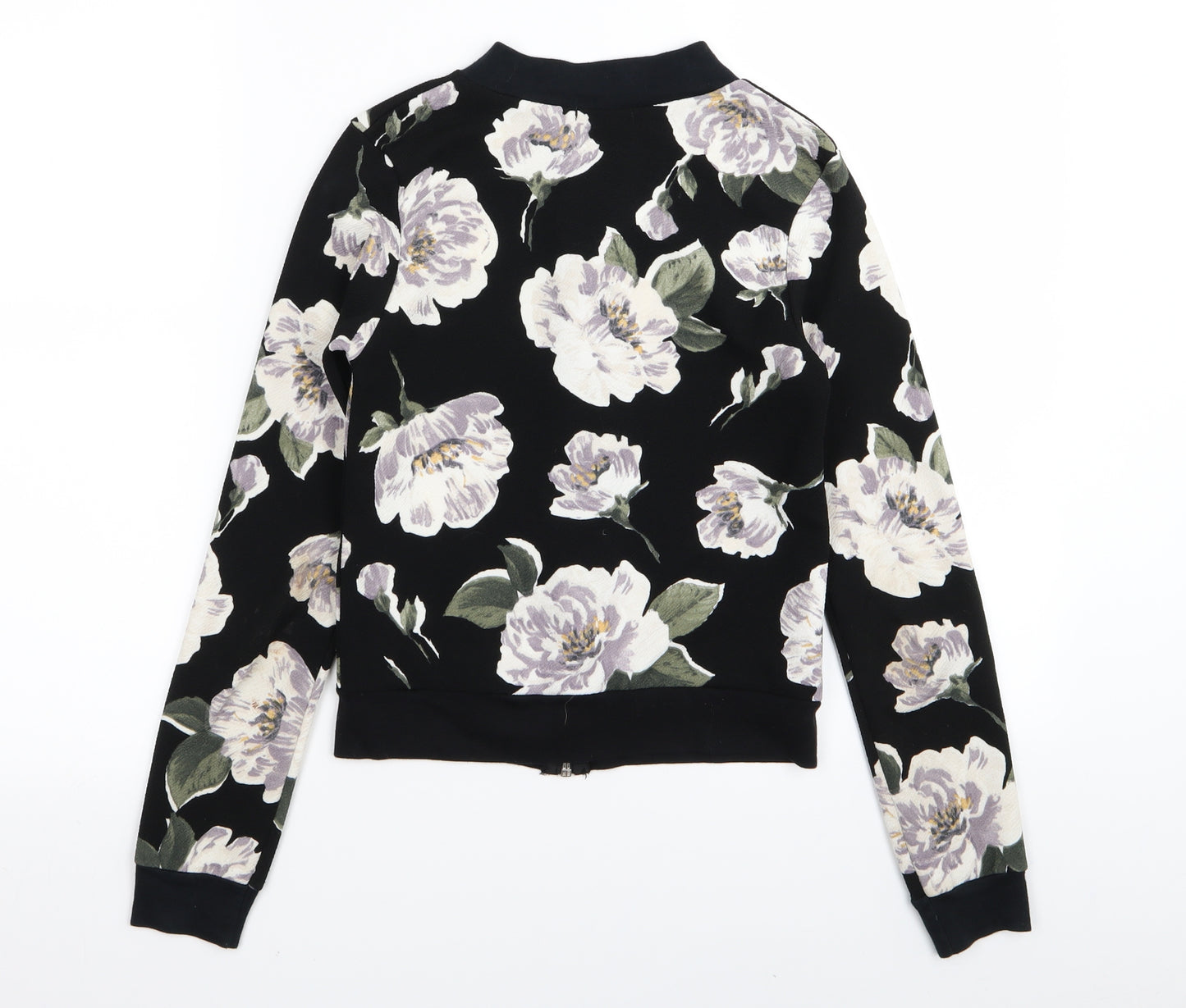 Boohoo Womens Black Floral  Full Zip Jumper Size 8