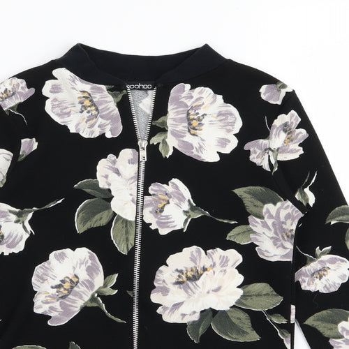 Boohoo Womens Black Floral  Full Zip Jumper Size 8