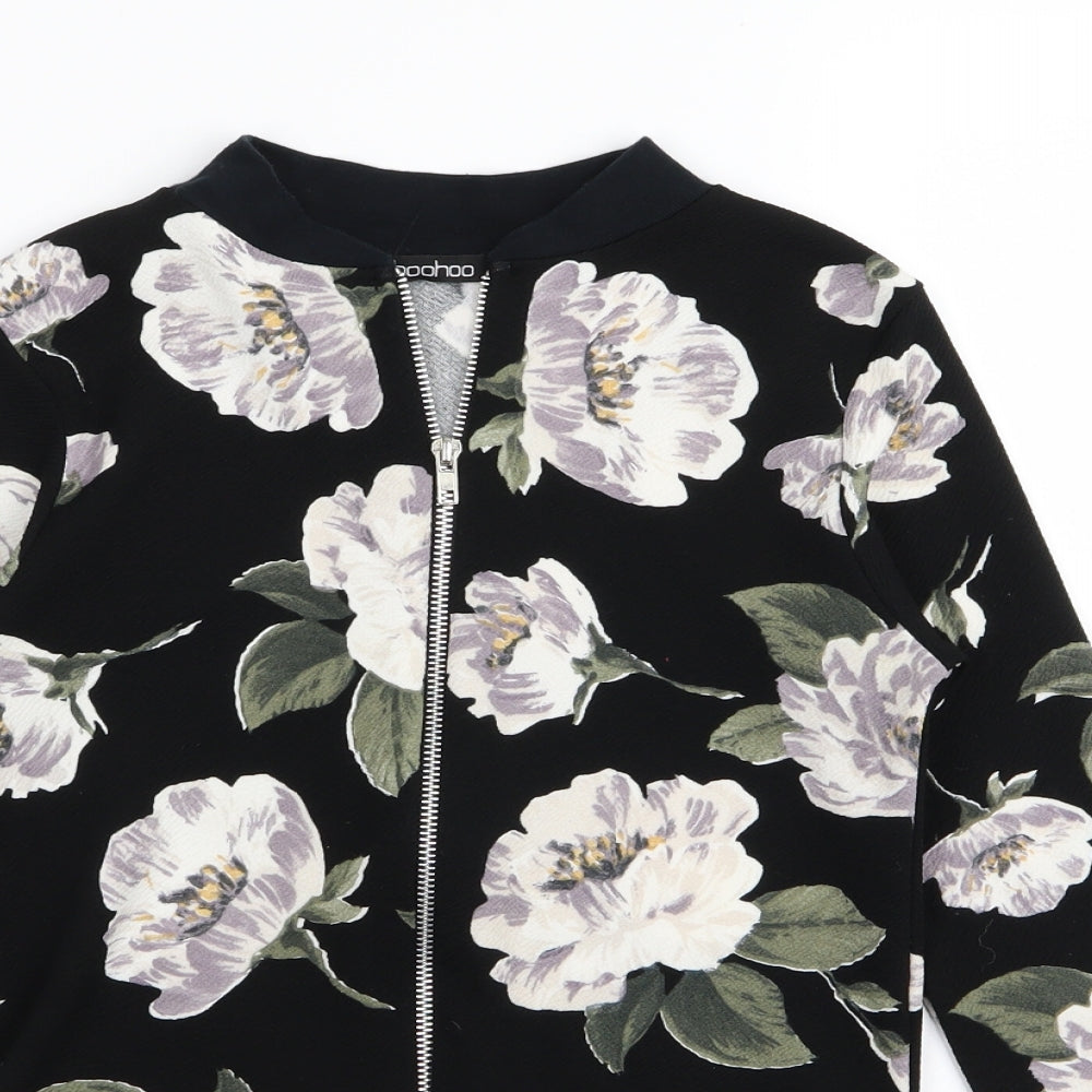 Boohoo Womens Black Floral  Full Zip Jumper Size 8