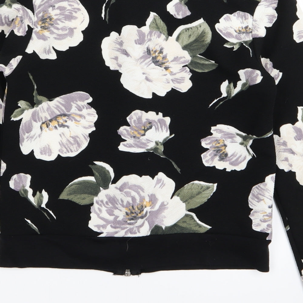 Boohoo Womens Black Floral  Full Zip Jumper Size 8