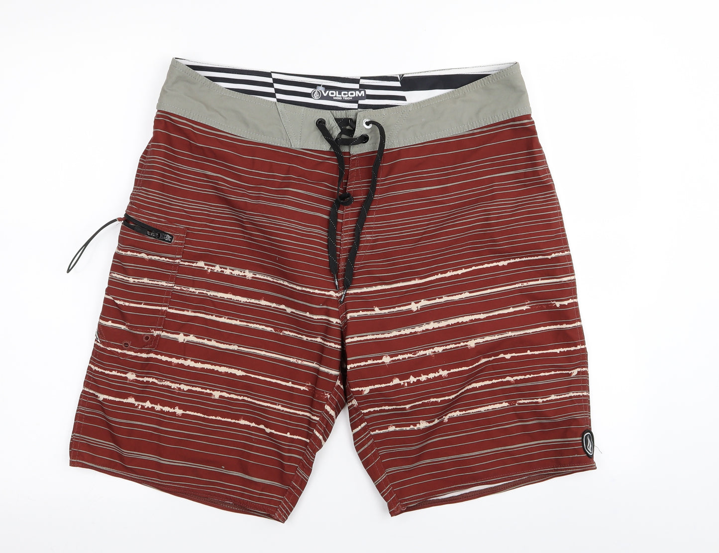 Volcom Mens Brown Striped  Sweat Shorts Size 36 in - Swim shorts