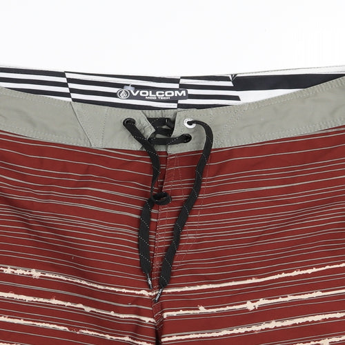 Volcom Mens Brown Striped  Sweat Shorts Size 36 in - Swim shorts