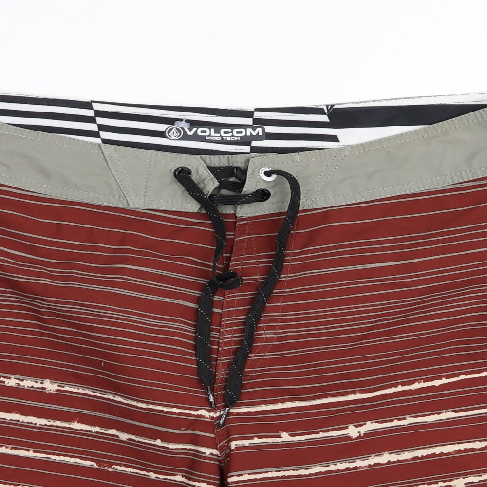 Volcom Mens Brown Striped  Sweat Shorts Size 36 in - Swim shorts