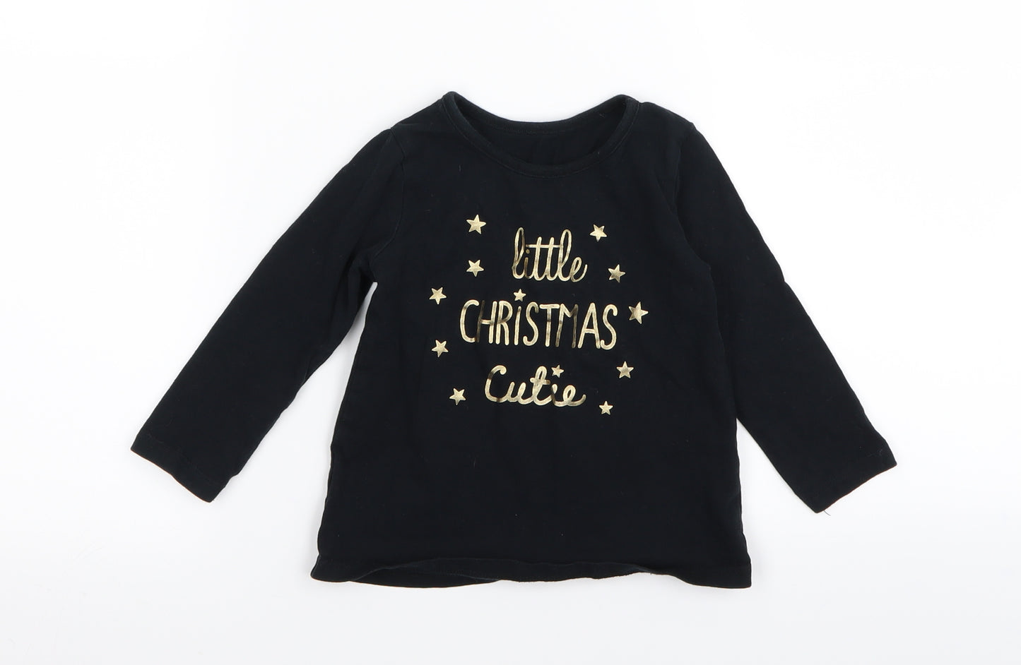 Asda George Girls Black   Basic T-Shirt Size 12-18 Months  - CHRISMTAS