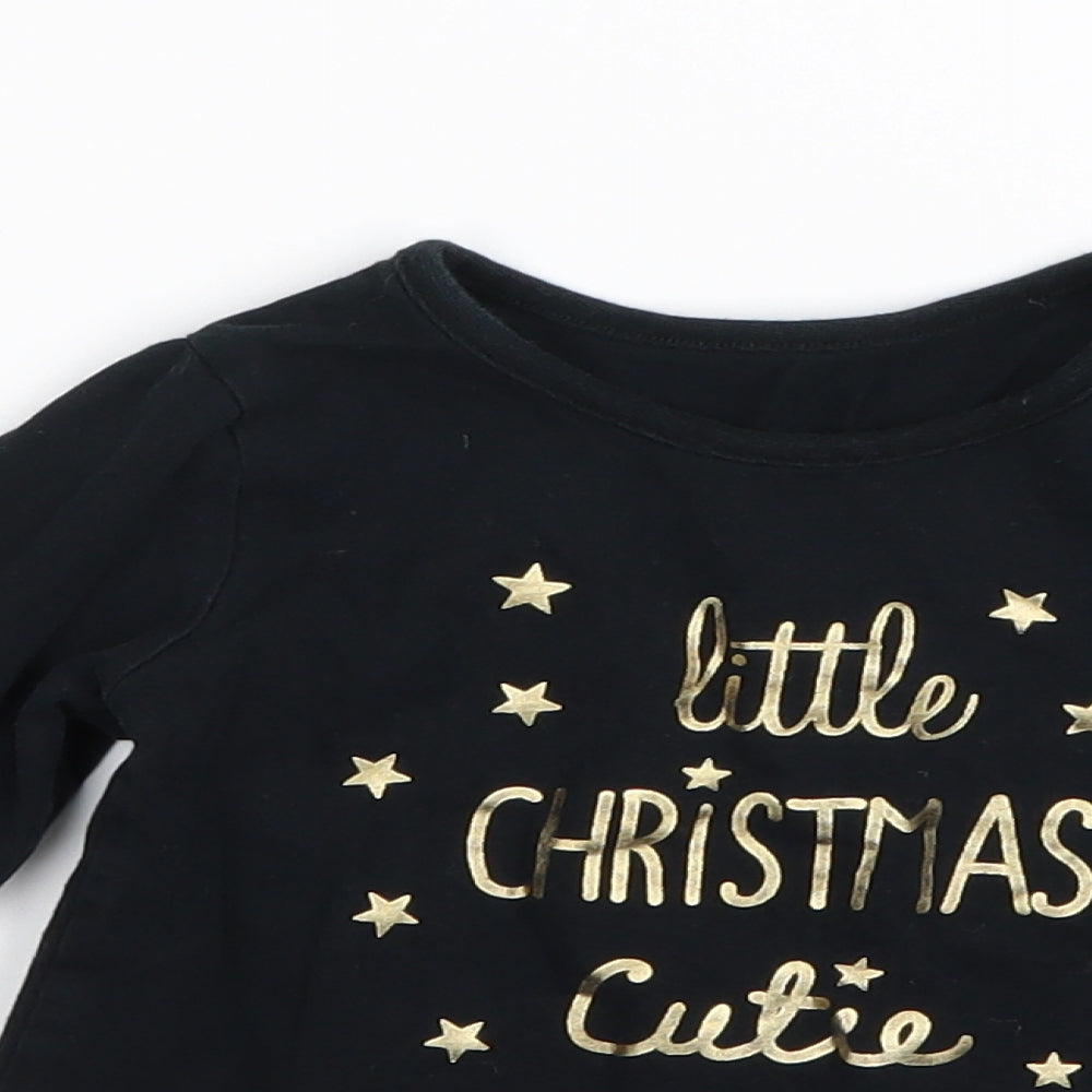 Asda George Girls Black   Basic T-Shirt Size 12-18 Months  - CHRISMTAS