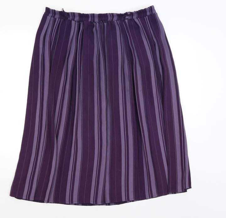 Preworn Womens Purple Striped  Pleated Skirt Size L