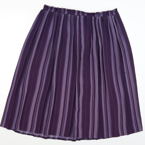 Preworn Womens Purple Striped  Pleated Skirt Size L