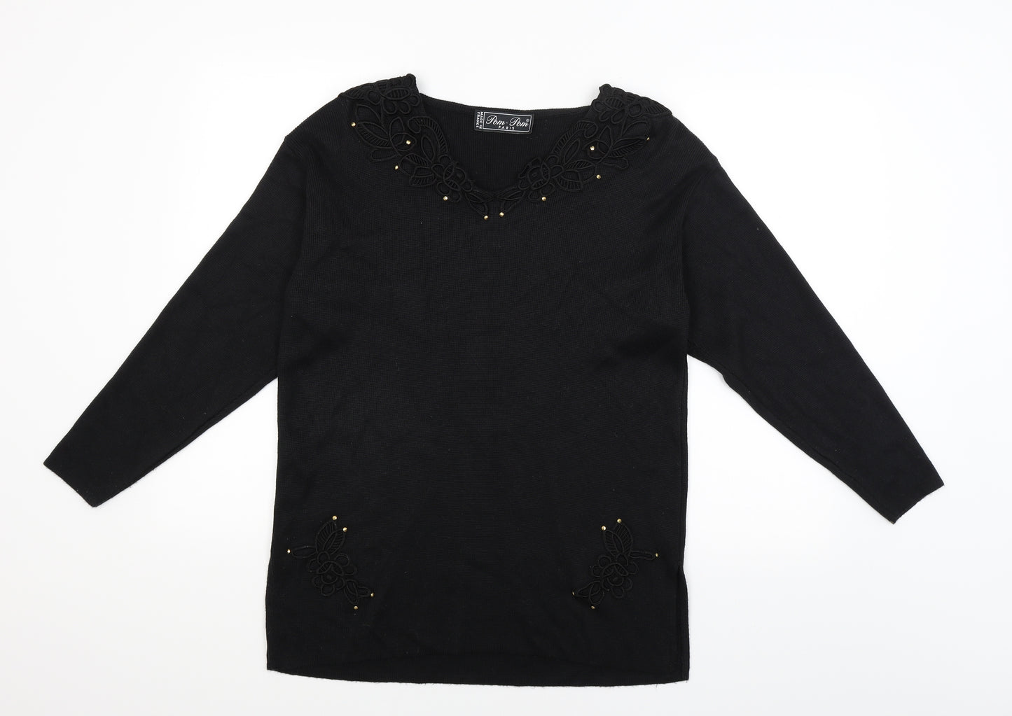 Pom Pom  Womens Black   Pullover Jumper Size 14