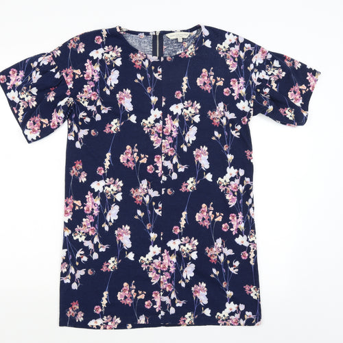 F&F Womens Blue Floral  Tunic T-Shirt Size 8