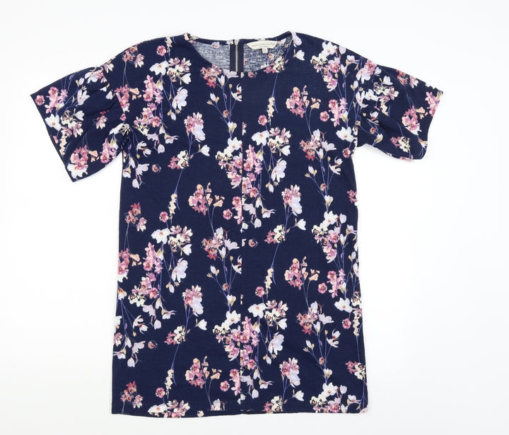F&F Womens Blue Floral Tunic T-Shirt Size 8