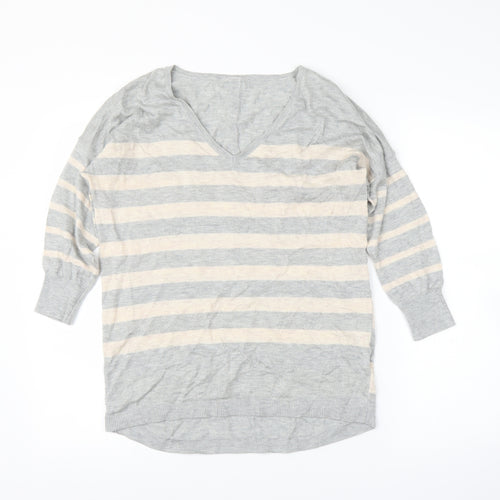 Oasis Womens Grey Striped  Pullover Jumper Size M