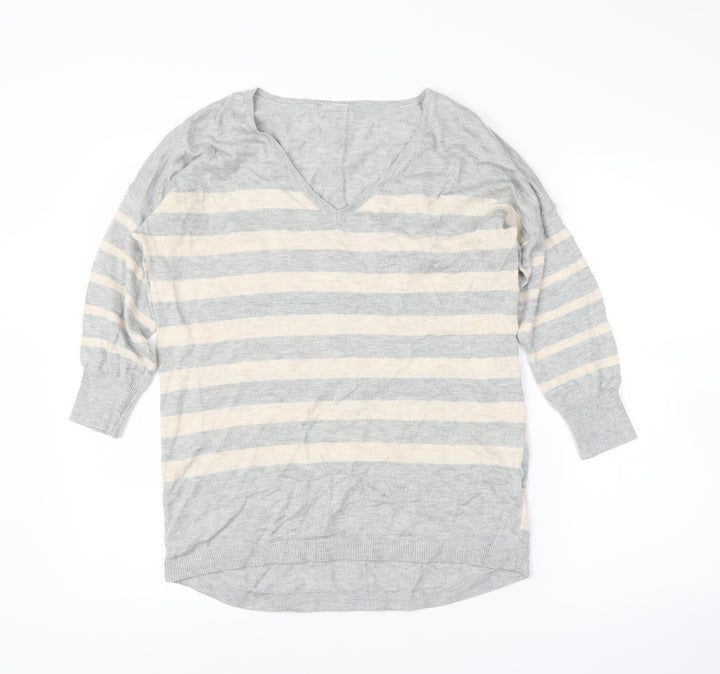 Oasis Womens Grey Striped Pullover Jumper Size M