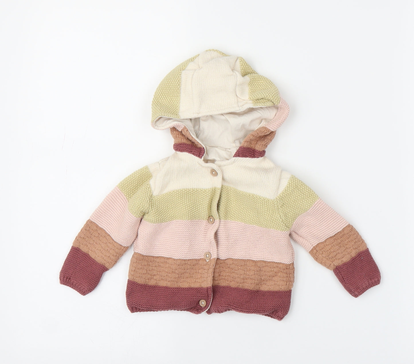 TU Girls Multicoloured Striped  Cardigan Jumper Size 6-9 Months