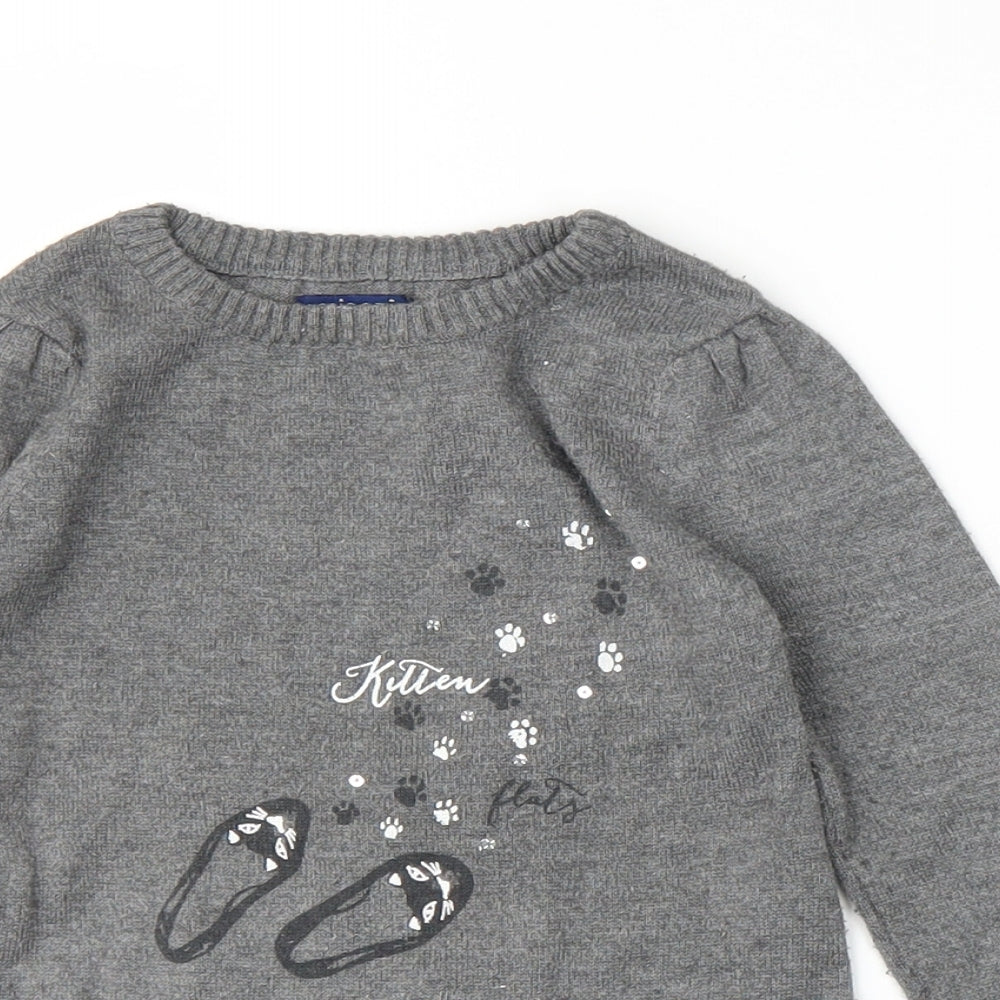 Minoti Girls Grey   Jumper Dress  Size 2 Years  - Kitten