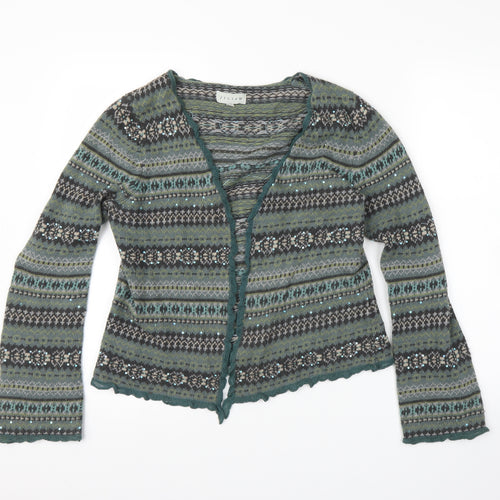 Jigsaw Womens Green Fair Isle  Cardigan Jumper Size S