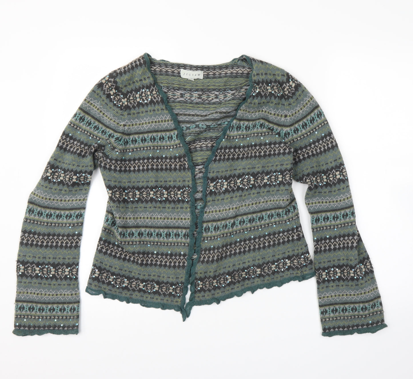 Jigsaw Womens Green Fair Isle  Cardigan Jumper Size S