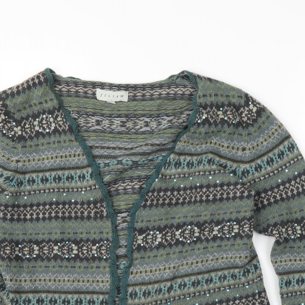 Jigsaw Womens Green Fair Isle  Cardigan Jumper Size S