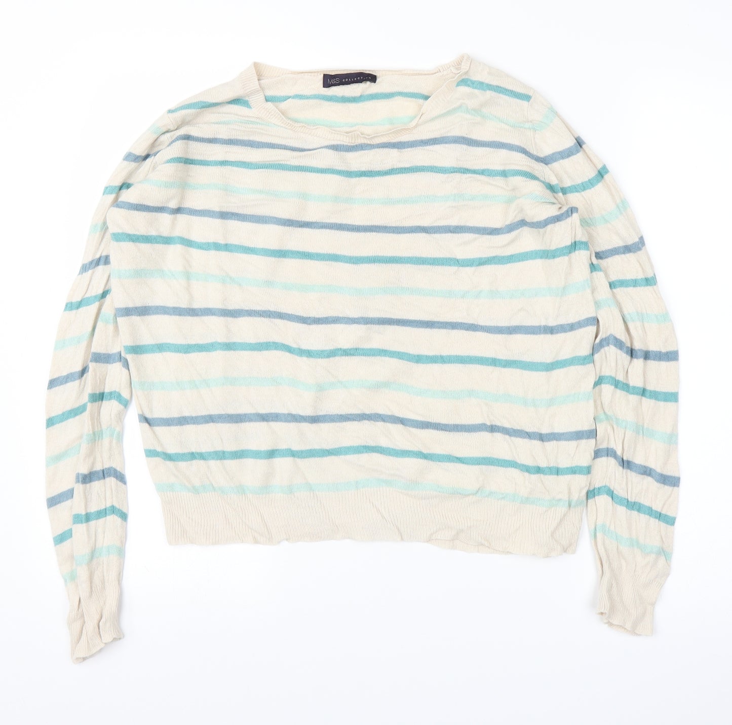 M&S Womens Beige Striped  Pullover Jumper Size 14