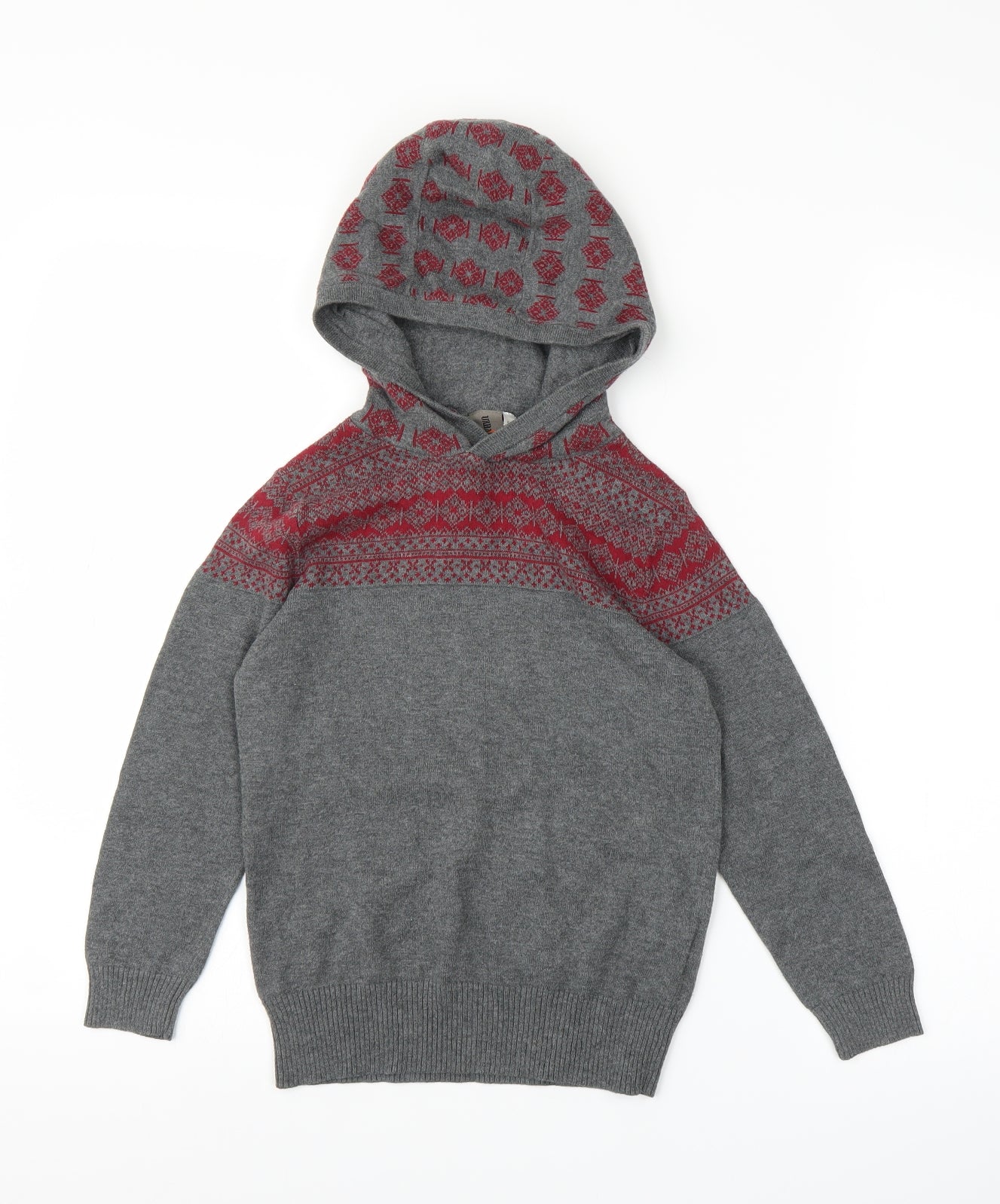 Urban Outlaws Boys Grey Fair Isle  Pullover Hoodie Size 6-7 Years