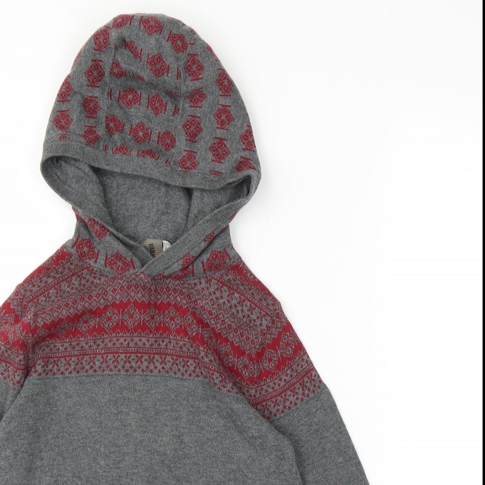 Urban Outlaws Boys Grey Fair Isle  Pullover Hoodie Size 6-7 Years