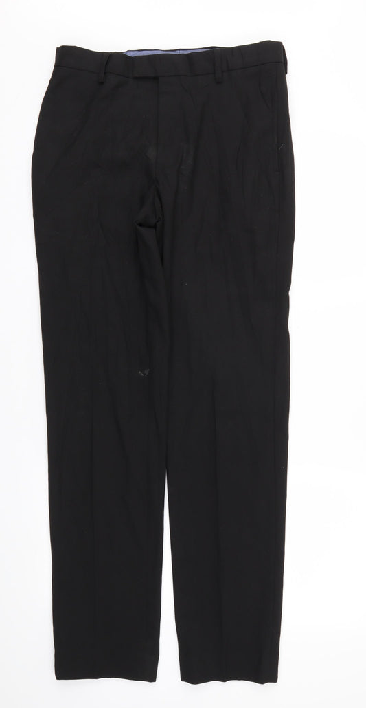 Front view of Marks & Spencer men’s black trousers, size 30, 33-inch leg
